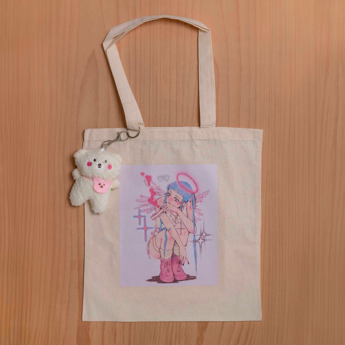 “Angel on break ” tote with white teddy