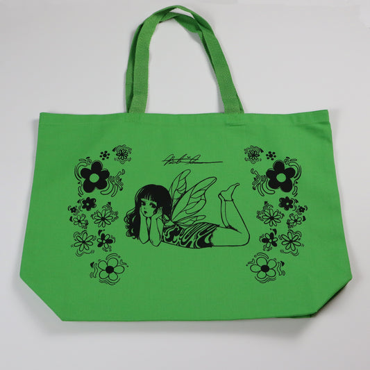 Butterfly Girl Tote Bag In Lime Green