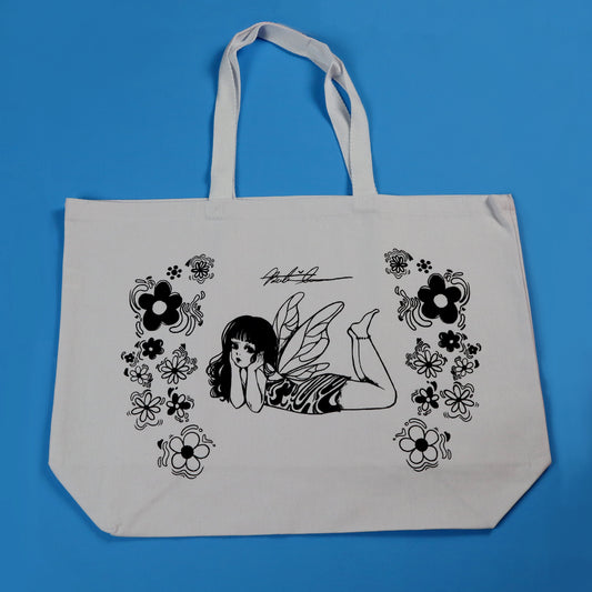 Butterfly Girl Tote Bag In White